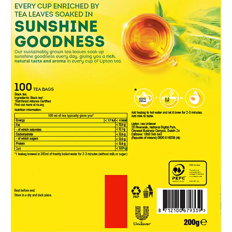 Lipton Yellow Label 100 Tea Bags - Image 2